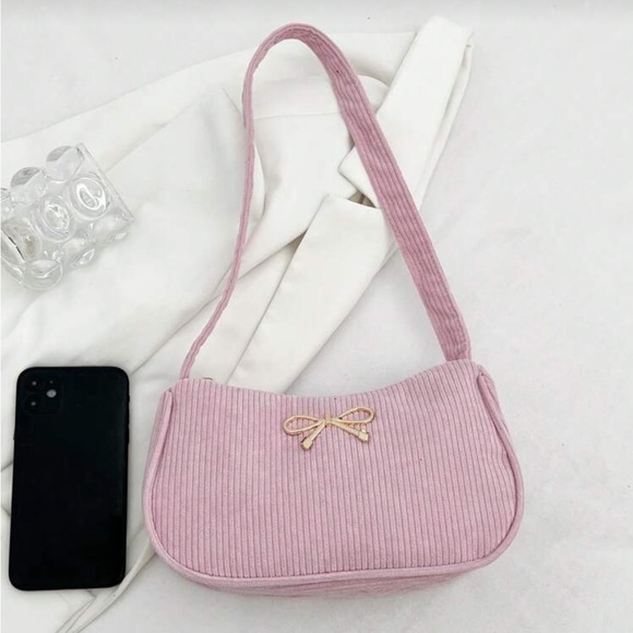⚠️Clearance Gold Bow Accent Pink Lightweight Women's Shoulder Bag - Picture 4 of 8